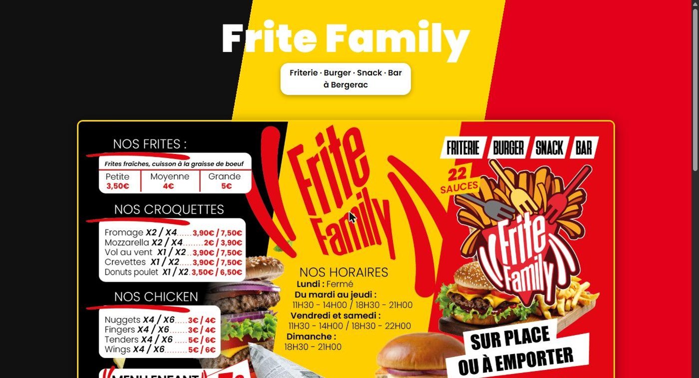 Menu en ligne Frite Family